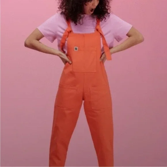 Lucy & Yak Orange Dungarees Bib Overalls Organic Cotton Women’s Size 2 - Picture 1 of 10